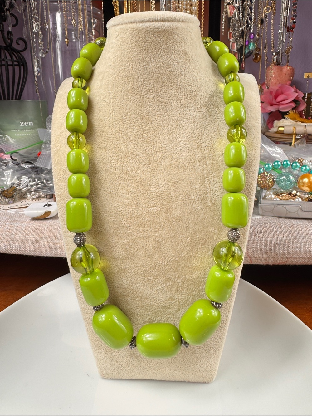 Green Beaded Statement Necklace - Women Jewelry